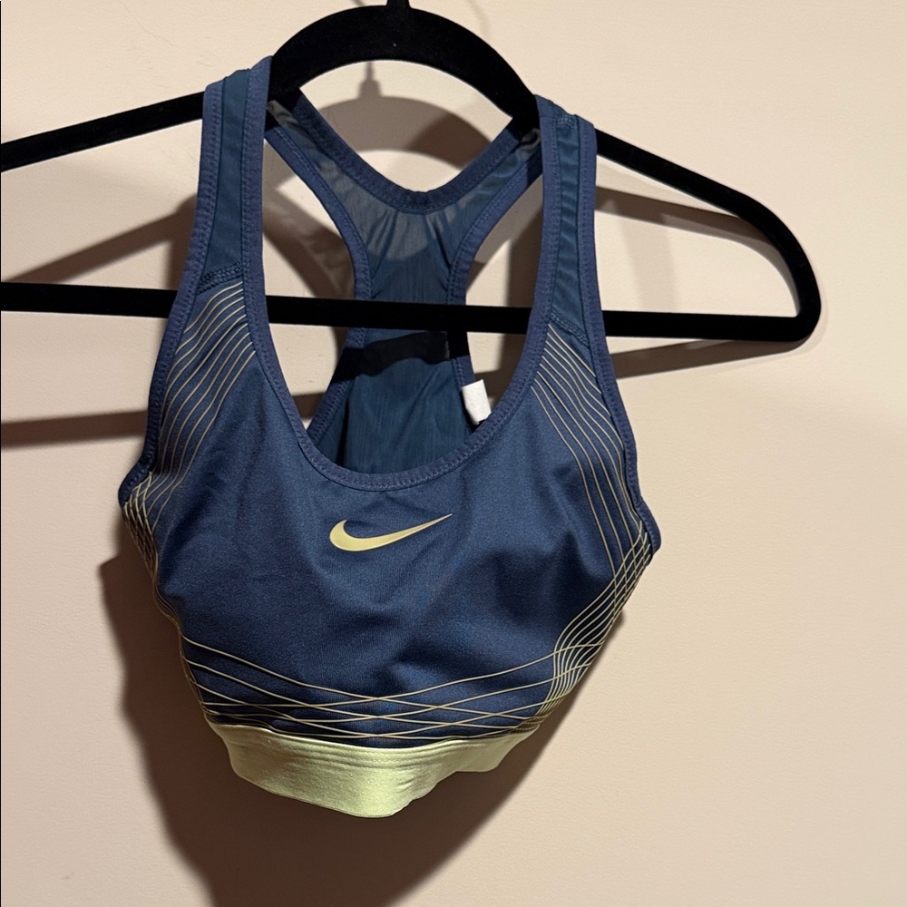 Nike Women's Navy and Lime Sports Bra